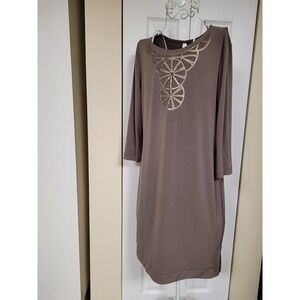 Banana Republic Womens Taupe Sequin Stretch Sheath Boho Dress 3/4 Sleeve Size M